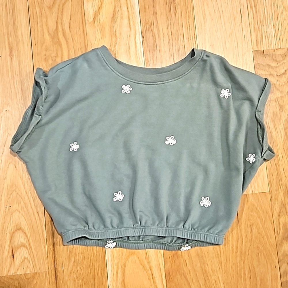 Splendid Girls Olive Star Cap Sleeve Sweatshirt sz 10